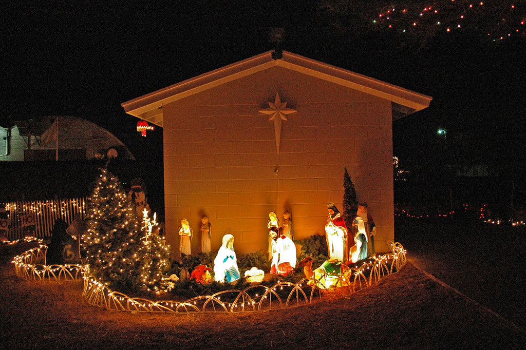 "Away In a Manger" ~ Outdoor nativity scene at night during the Christmas season in Johnson City, TX 2012