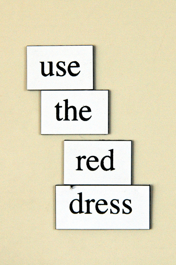 "Use the Red Dress" ~ Words from my fridge. Photo by Ann Woodall