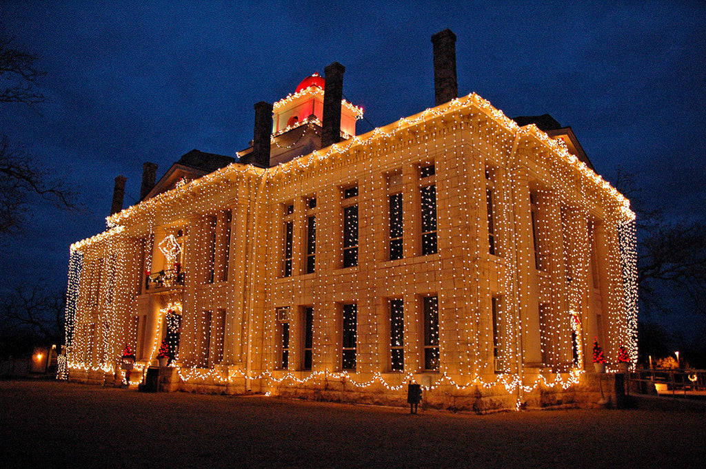 "Johnson City Courthouse" ~ The Johnson City courthouse decked out in Christmas lights. Photo by Ann Woodall
