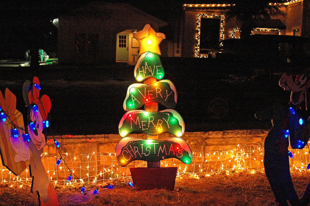 "Merry Christmas!" ~ Christmas tree yard decoration. Photo by Ann Woodall 