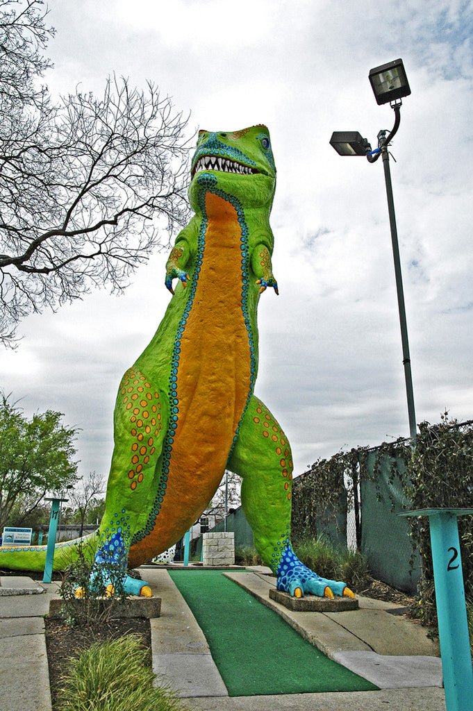 "Peter Pan T-Rex" ~ The giant T-Rex at Peter Pan Mini-Golf in Austin, TX. Photo by Ann Woodall