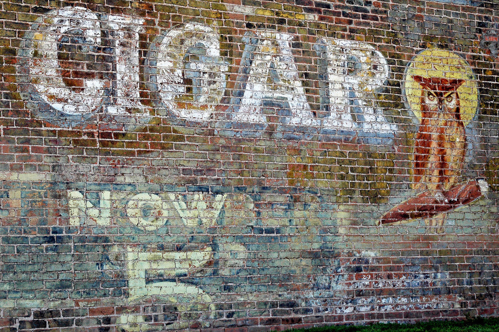 "Cigar Owl" ~ Vintage cigar sign painted on a brick wall.