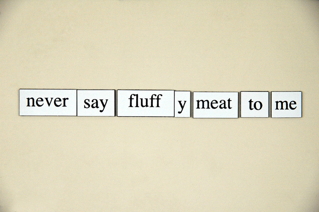 "Never Say Fluffy Meat To Me" ~ Words from my fridge. Photo by Ann Woodall
