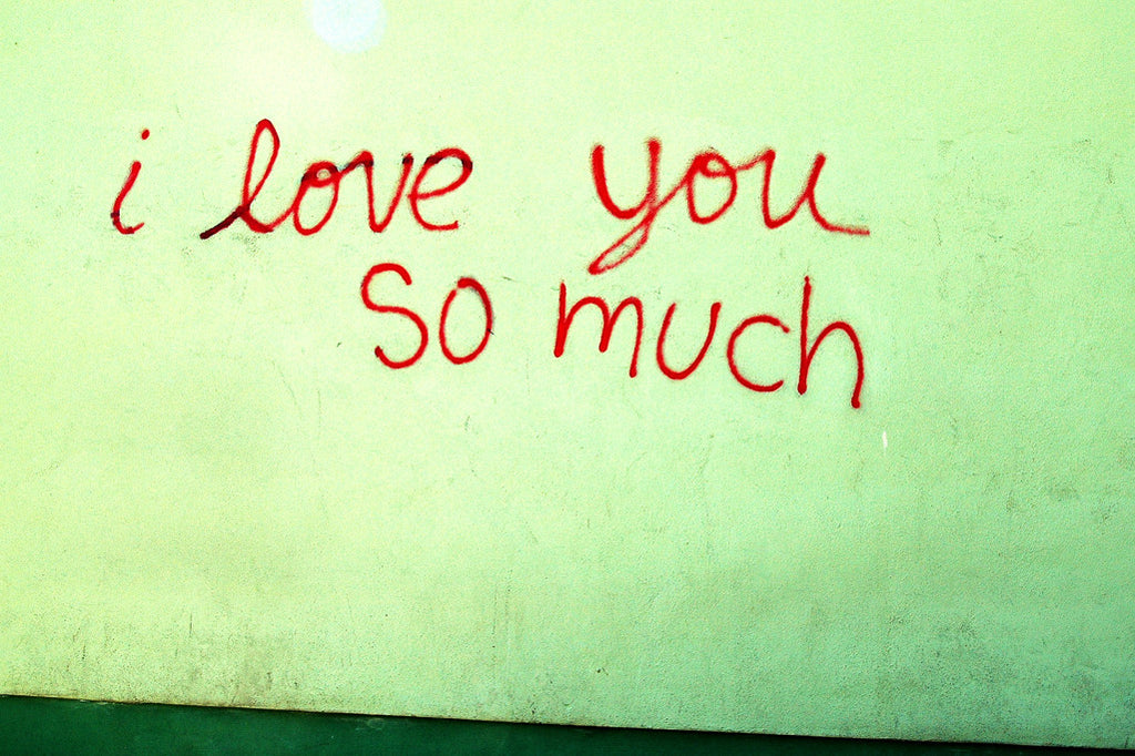 "I Love You So Much" ~ Graffiti writing on a green wall. Photo by Ann Woodall