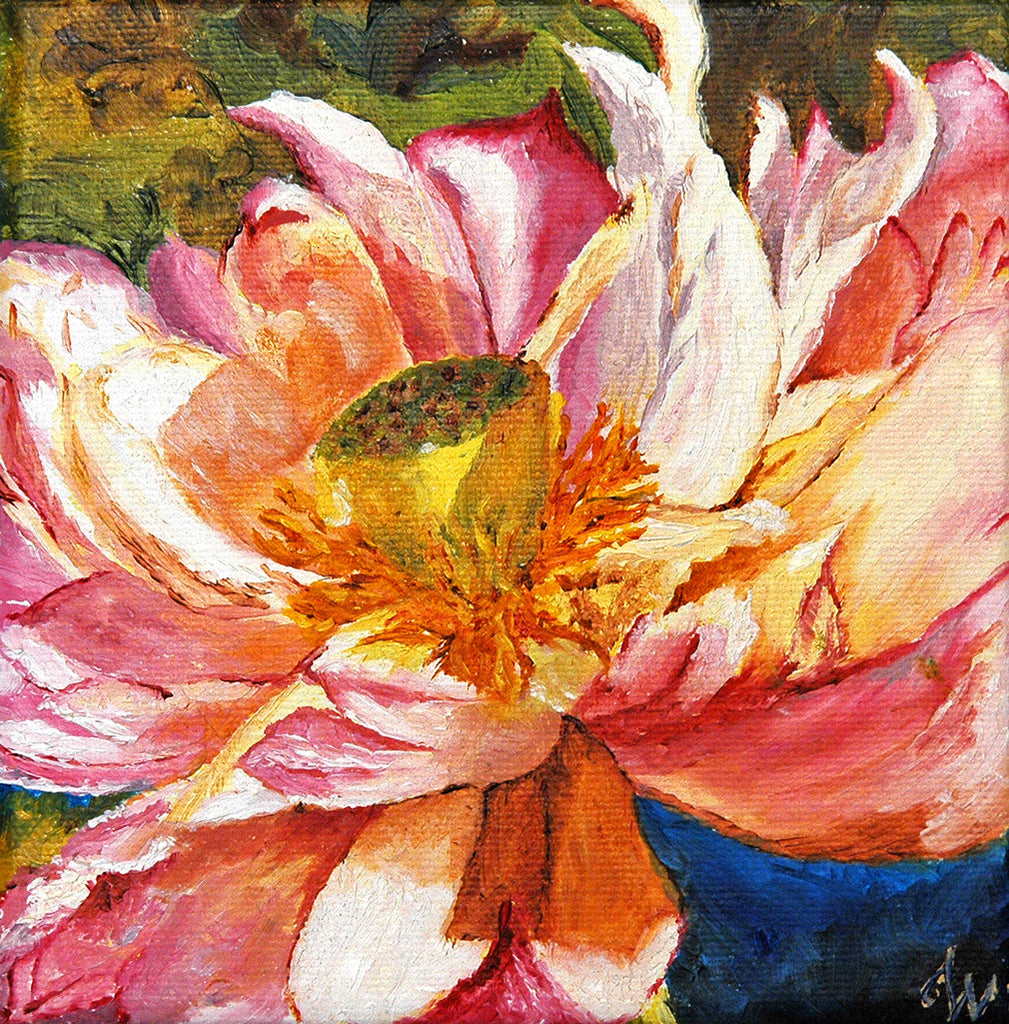 "Lotus" ~ Oil painting of a lotus flower. Photo by Ann Woodall