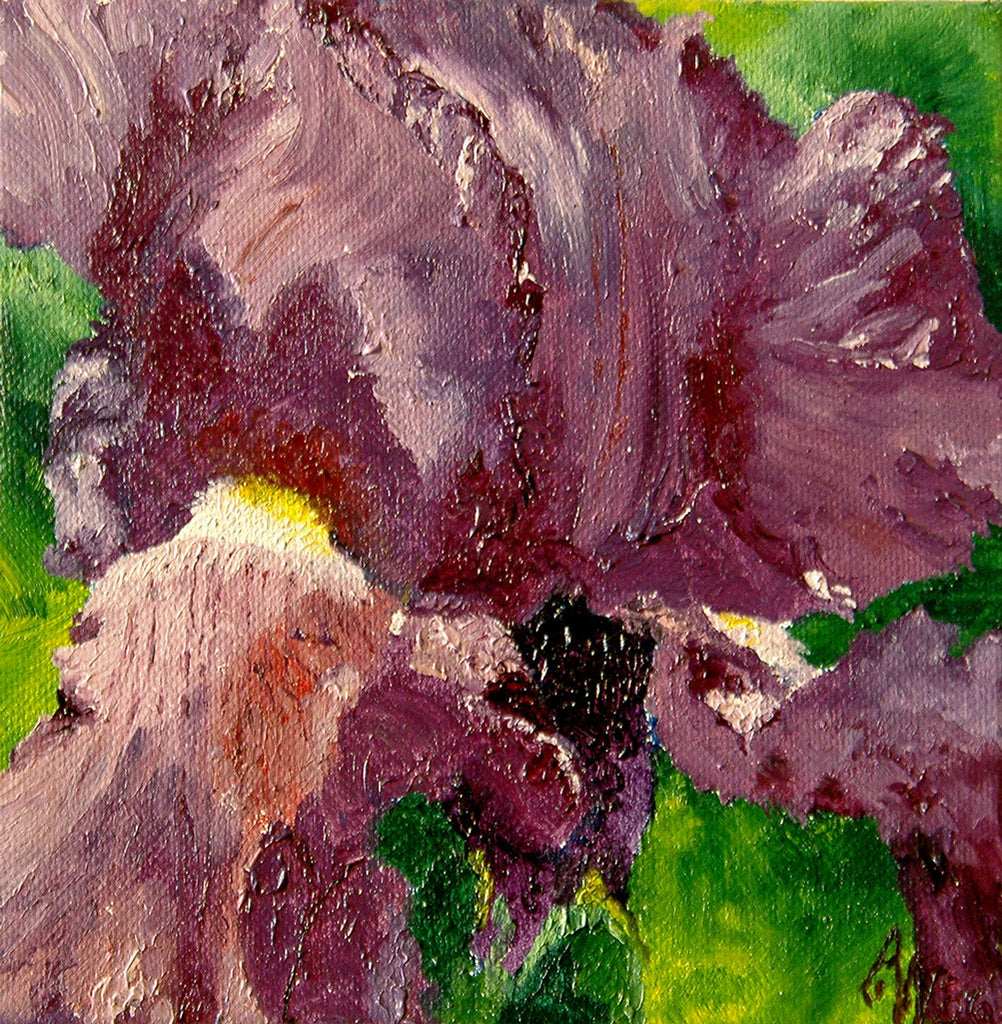 "Purple Iris" ~ Oil painting of a purple iris. Painting and photo by Ann Woodall