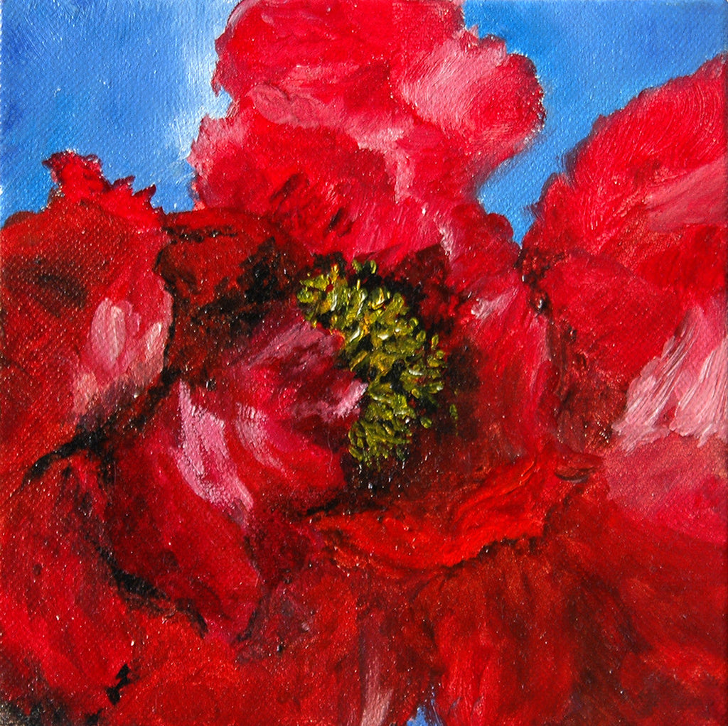 "Red Peony" ~ Oil painting of red peony flower. Painting and photo by Ann Woodall