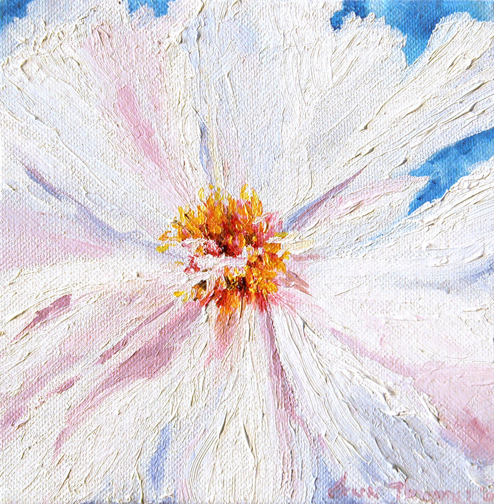 "White Peony" ~ Oil painting of white peony flower. Photo and painting by Ann Woodall